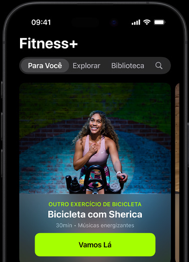 Tela de um iPhone com uma sugestão de treino na seção Para Você do Apple Fitness Plus.