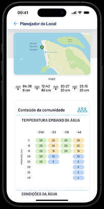 Condições locais de mergulho com os comentários da comunidade como parte do planejamento de localização.