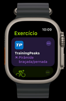 O app TrainingPeaks mostrado em um Apple Watch Ultra 2.