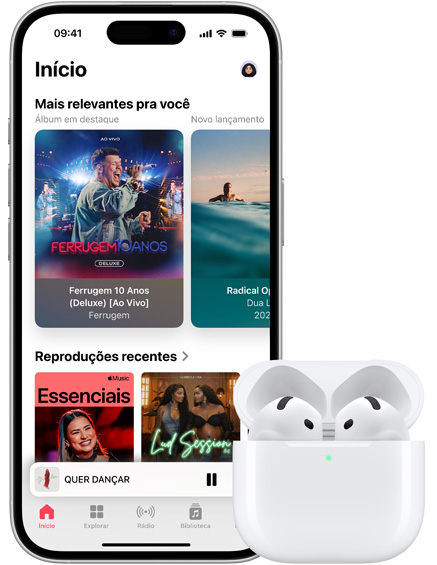 Demonstração do recurso Continuidade entre o iPhone e os AirPods