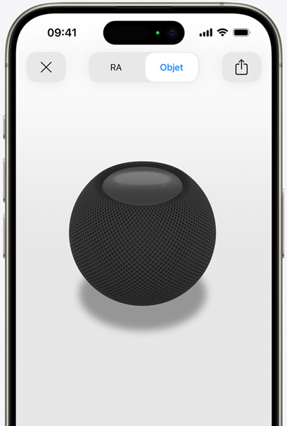 HomePod minuit en RA sur l’écran d’un iPhone.