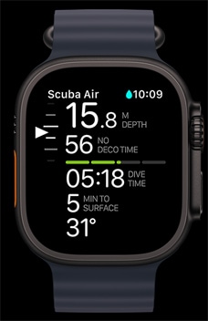 Apple Watch Ultra 2 ekraanil on kuvatud rakendus Oceanic+.