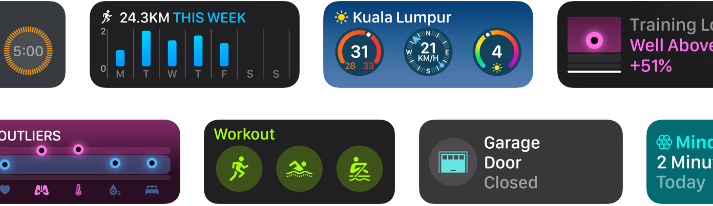 A selection of new app widgets for watchOS