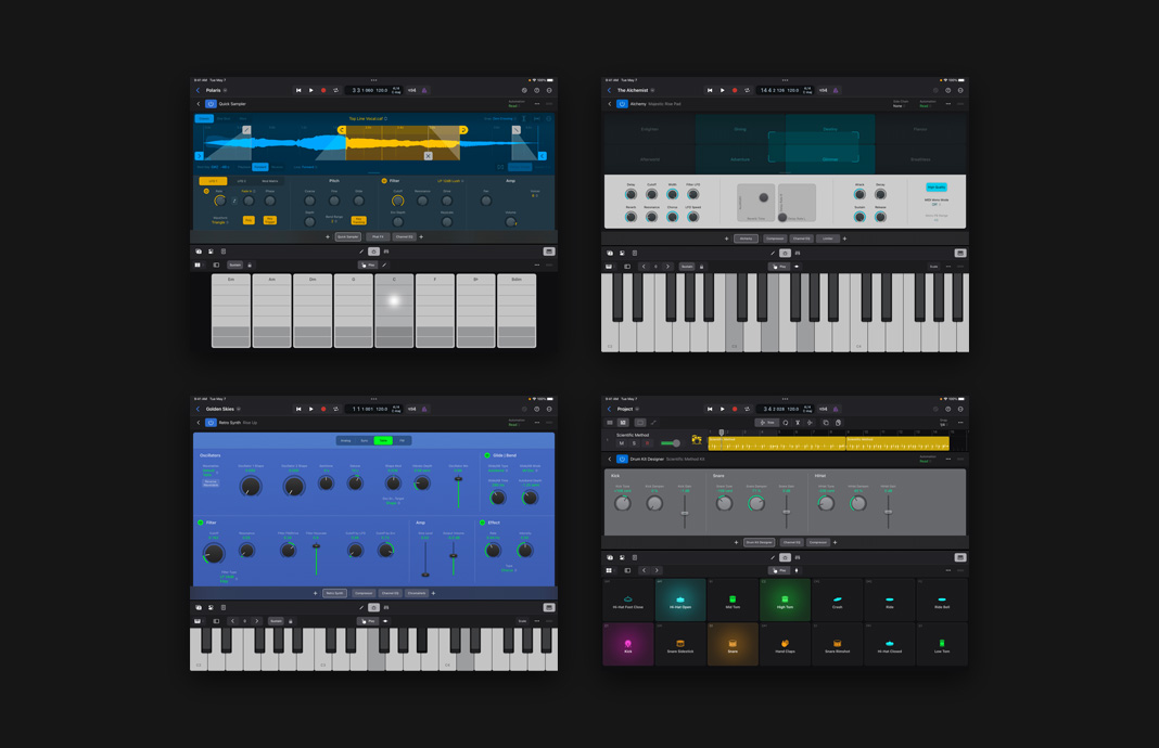 Dashboard de extensiones de terceros compatibles con Logic Pro para el iPad.