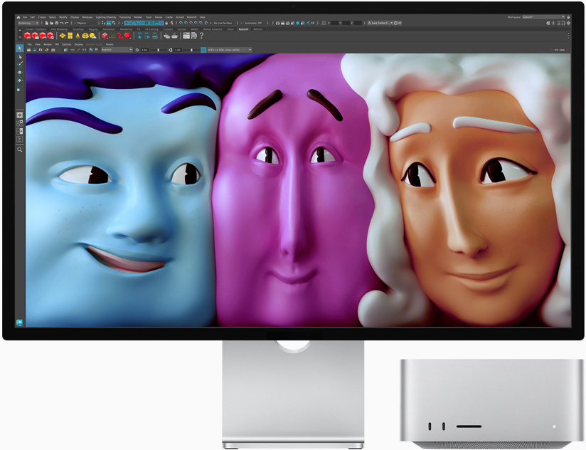 Mặt trước của Studio Display và Mac Studio