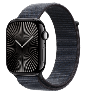 Apple Watch Series 10 with a Jet Black aluminum case and Ink Sport Loop band.