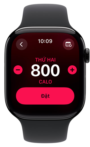 Màn hình Apple Watch hiển thị mục tiêu Di Chuyển là 800 calo.